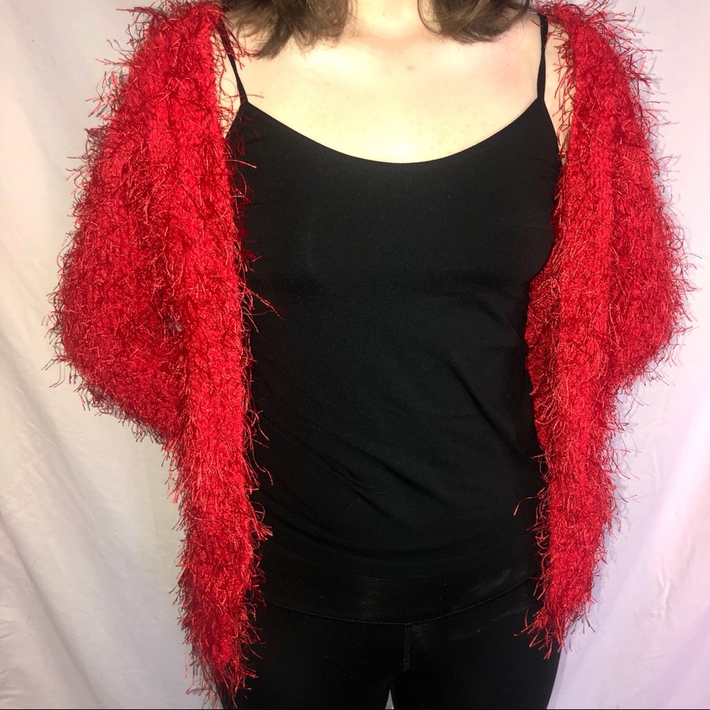 Fuzzy Red Cardigan